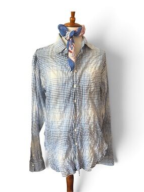 RAG AND BONE Blue and White Check Long-Sleeve Shirt